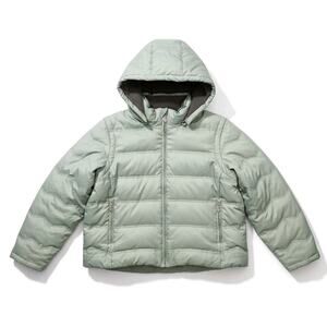 Down Fill Puffer 2XL Jacket Vest Combo Removable Sleeves Hood Fleece Lined Green